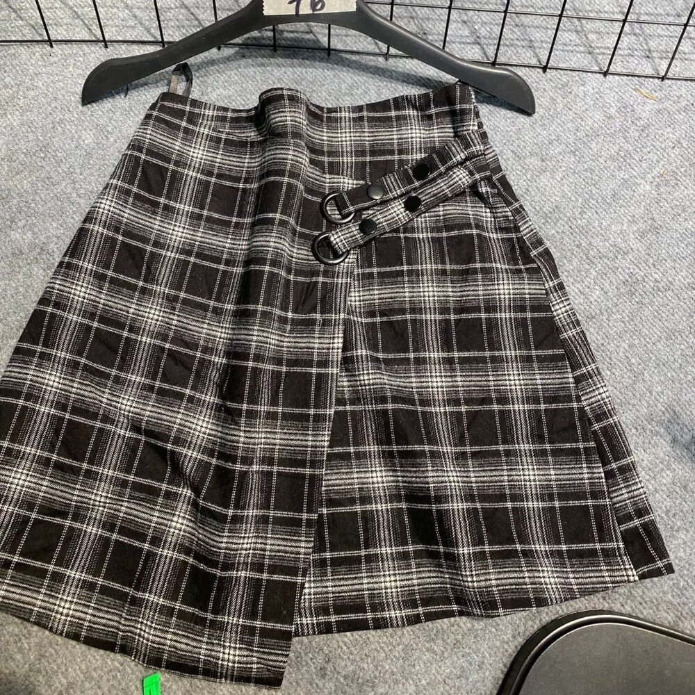 Black White Plaid Pleated Tennis Skirt